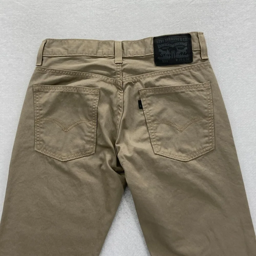 Levi's 511 Mens 29x32 Slim Fit Brown Denim Straight Leg Jeans Low Rise Black Tab - Picture 10 of 12